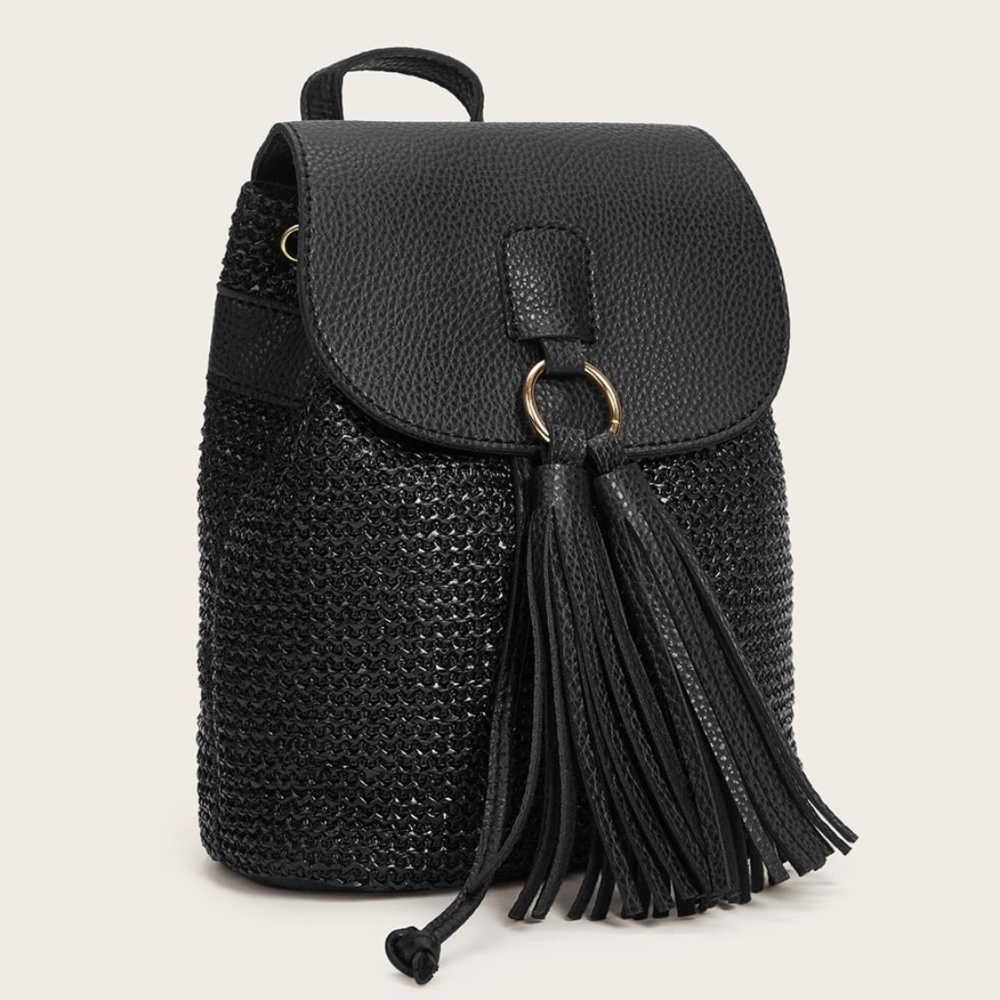 FIONNA Black Straw mini Backpack - Picture 5 of 7